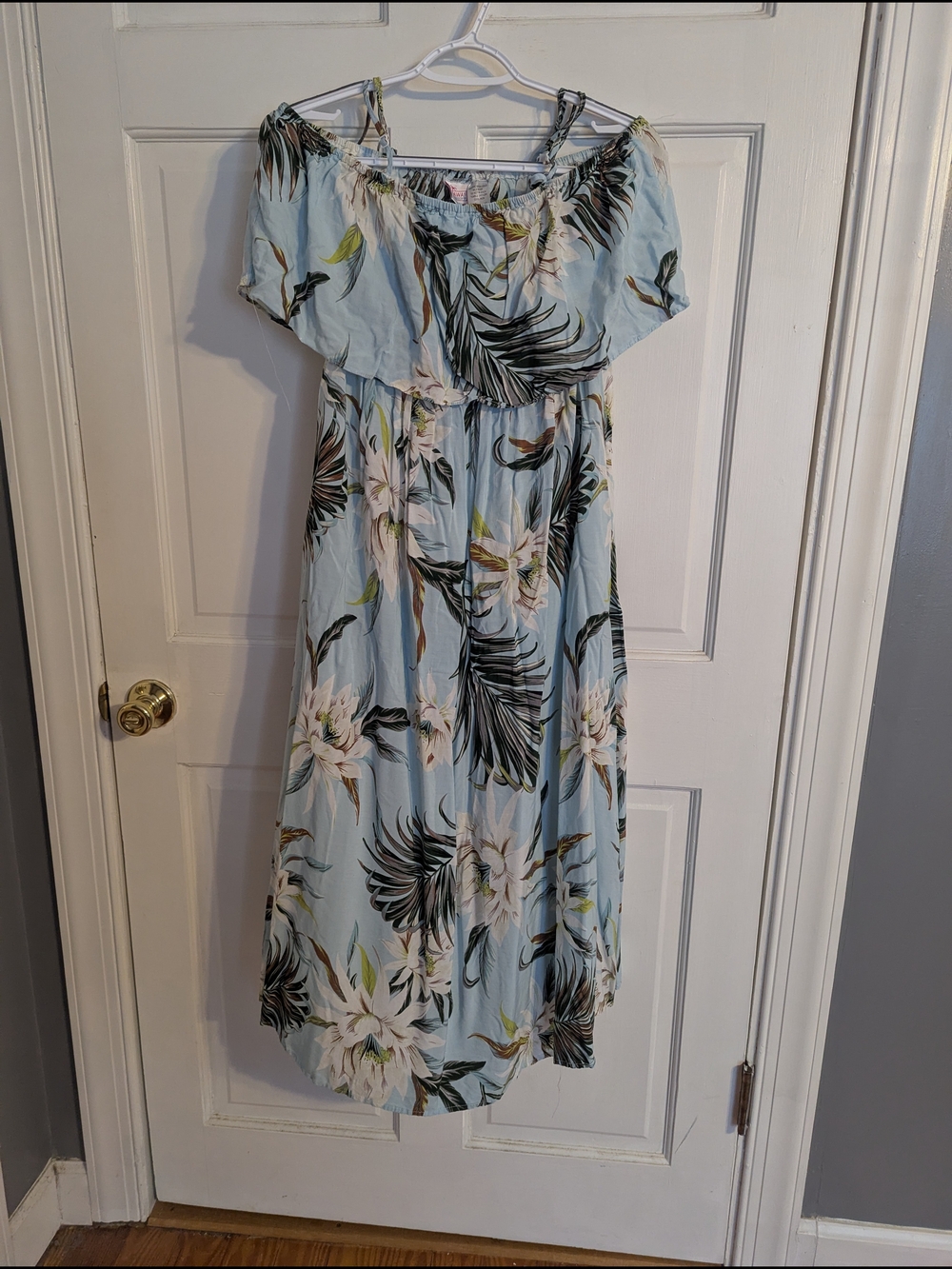 Women's Light Blue Floral Off-Shoulder Maxi Dress